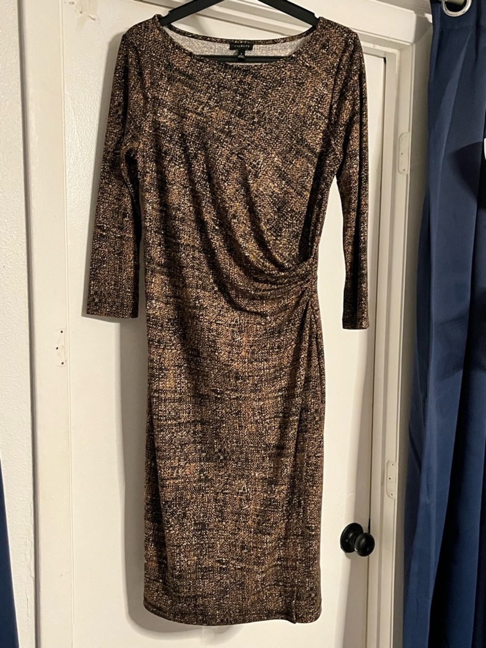 Talbots Brown Marled Ruched Long Sleeve Sheath Dress - Chocolate Mix